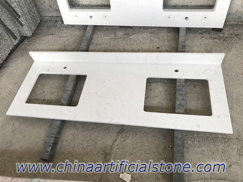 White Carrara Mable Look Quartz Vanity Tops China fabricator